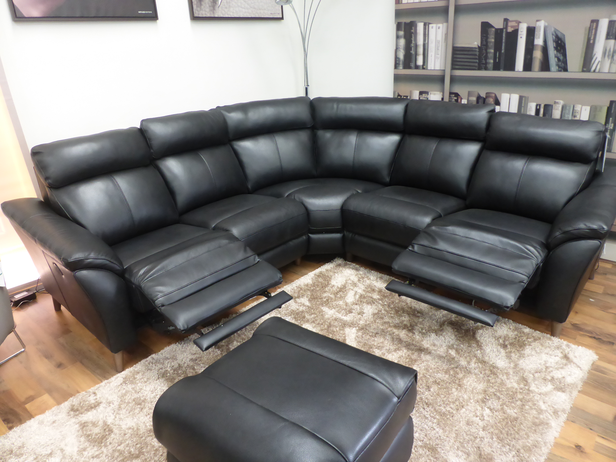 black leather corner recliner sofa