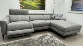 Volante Berlin soft Grey fabric Power reclining 3 seater chaise sofa