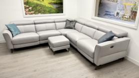 Milano family friendly grey leather power reclining corner sofa