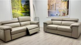 Sorrento Reclining Taupe Italian Leather 3+2 Sofa Suite