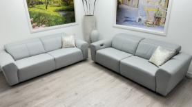 Natuzzi Editions Modus 3+3 Grey Leather Power Reclining Sofas