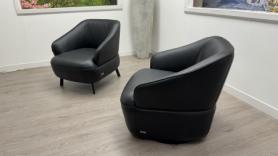 Pair Of Black Leather Natuzzi Feature Accent Chairs