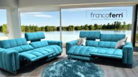 Franco Ferri Genise Teal Fabric Powered Reclining Sofas Made In Italy