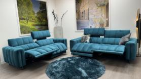 Franco Ferri Genise Teal Fabric Powered Reclining Sofas Made In Italy