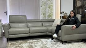 HTL Milano Four Sectional Taupe Stone Leather Corner Sofa