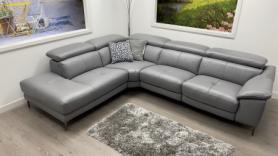 SALE Massichio grey Leather Left Hand power reclining corner sofa