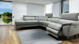 SALE Massichio grey Leather Left Hand power reclining corner sofa