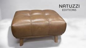 Natuzzi Autentico C121 Footstool Pouffe Tan Leather 