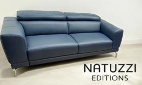 Pair Of Natuzzi C106 Tranquilita Blue Leather Sofas