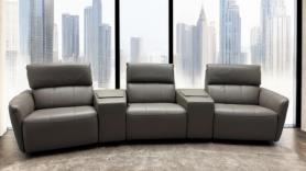 Natuzzi Editions Versatile Taupe Leather Triple Reclining Cinema Sofa