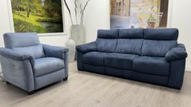 Natuzzi Ex Display Clearance Blue Svinge Fabric Sofa Recliner 