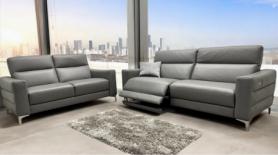 Natuzzi Editions Stima Grey Leather 3 seater power & 2 seater static