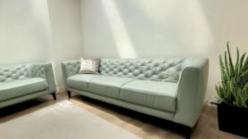 Natuzzi Piacere Three Plus Four Seater Green Leather Sofas 