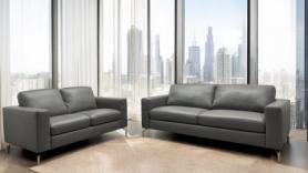 Natuzzi Sollievo soft grey leather 3 and 2 Seater