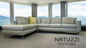 Natuzzi Sollievo soft light grey leather large L/H corner sofa 