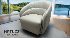 Natuzzi Swivel Designer Stone Leather Accent Chair 