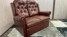 Queen Anne burgundy Bordeaux leather compact two seater Chesterfield s