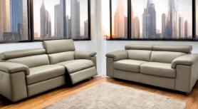 Sorrento Reclining Taupe Italian Leather 3+2 Sofa Suite