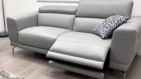 Two Times Three Seater Grey Natuzzi Leather Reclining Sofas