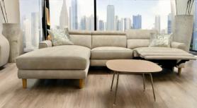 Volante Berlin Chaise Sofa Power Recliner Spill Resistant Nubuk Beige