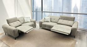 Volante Portals Power 3+2 Beije Mocca Reclining Fabric Sofas 