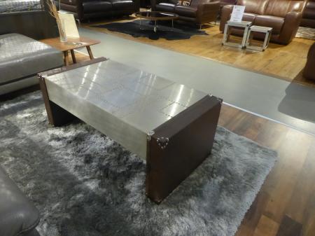 Aluminium & Faux Leather Aviator Style Coffee Table Drawers