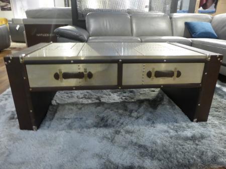 Aluminium & Faux Leather Aviator Style Coffee Table Drawers