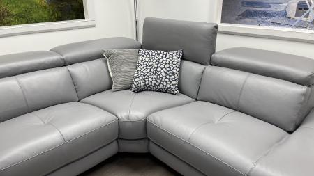 HTL Massichio power reclining grey Leather corner sofa