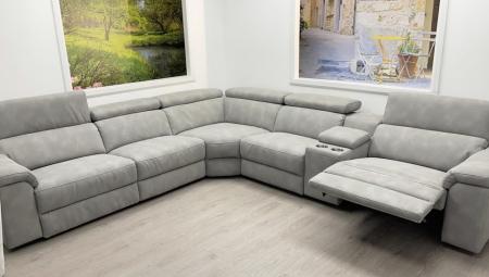 Volante Panama beautiful soft Nubuk fabric power reclining corner sofa