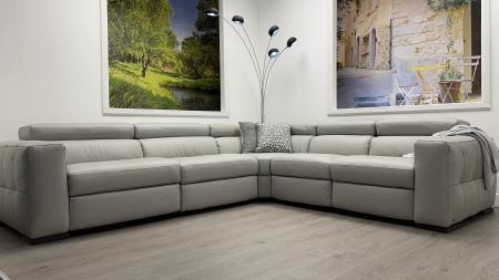 Natuzzi Click C189 power reclining grey leather corner sofa