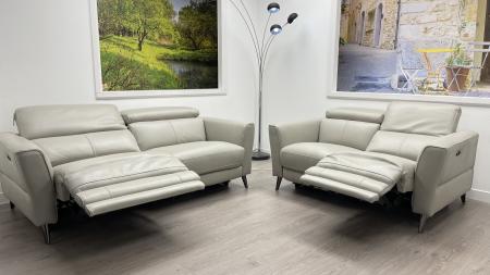 HTL Power reclining Stone Leather Milano 3 + 2 Recliner Sofas